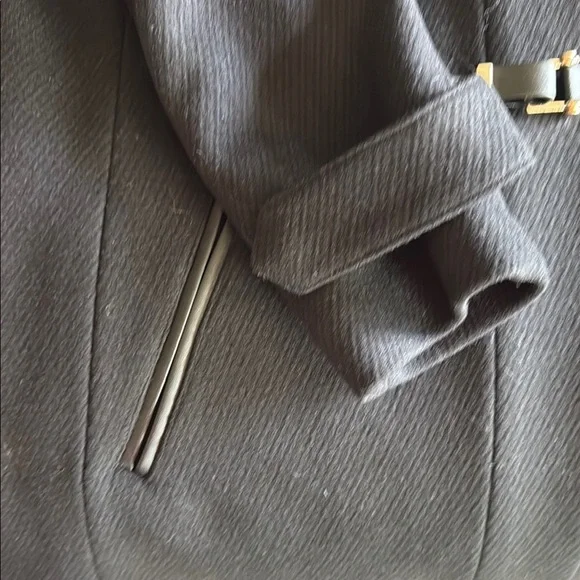 Cole Haan Black Pea Coat with Faux Fur Hood - Picture 8 of 9